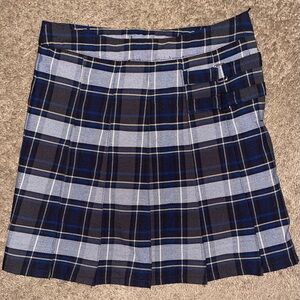 French Toast Girls Classic Blue/Gold Plaid Pleated Front Scooter Skirt
